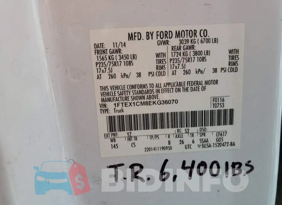 1FTEX1CM8EKG36070 Photo# 12