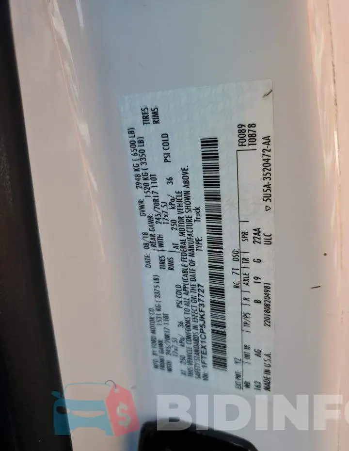 1FTEX1CP5JKF37727 Photo# 12