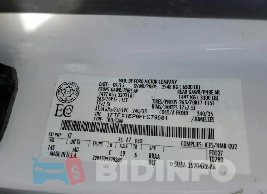 1FTEX1EP9FFC79581 Photo# 12
