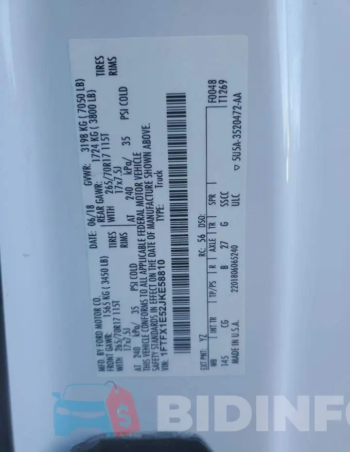1FTFX1E52JKE58810 Photo# 12