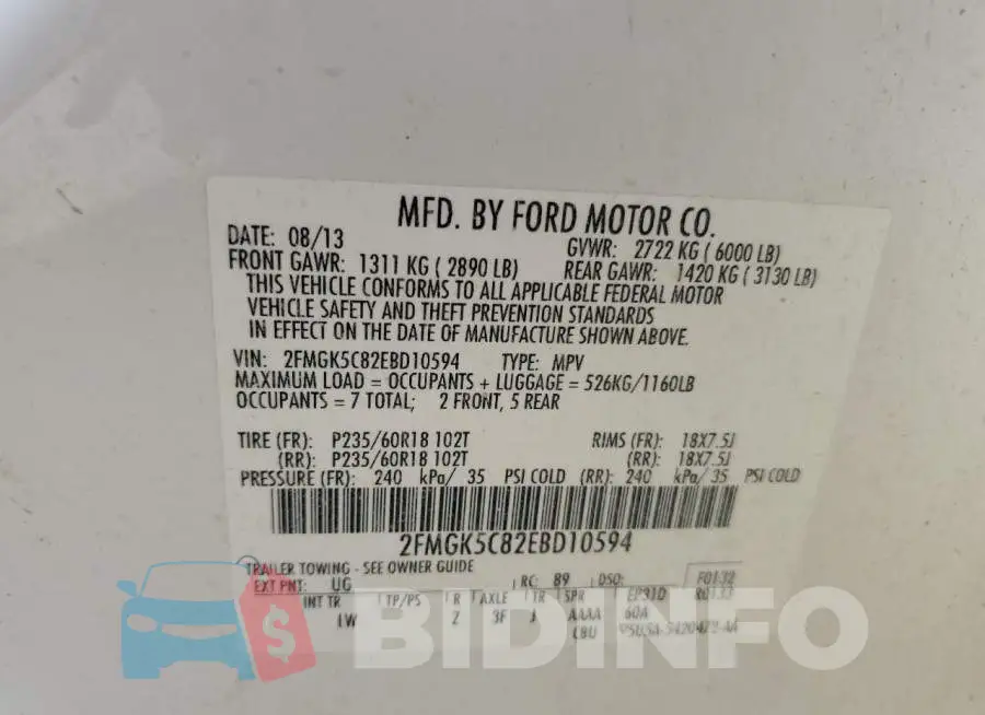 2FMGK5C82EBD10594 Photo# 14