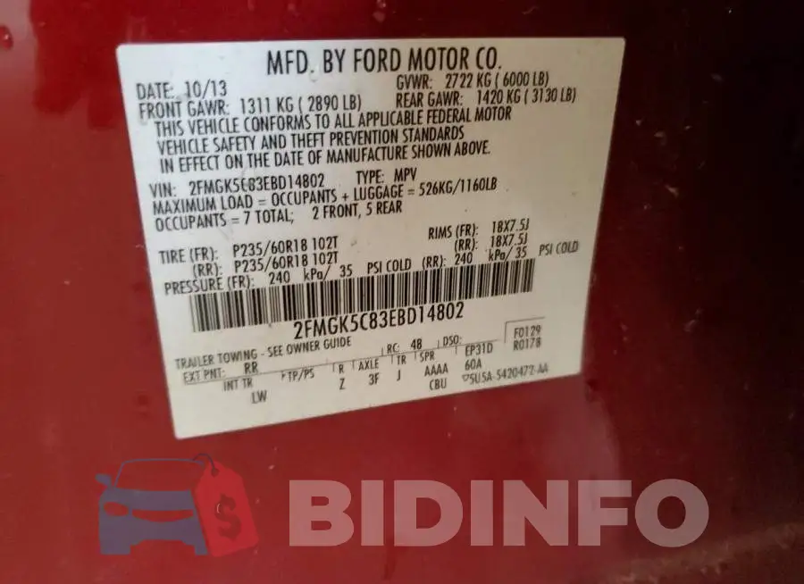 2FMGK5C83EBD14802 Photo# 14