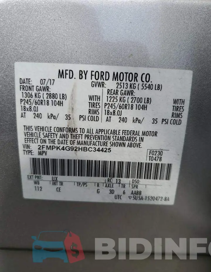 2FMPK4G92HBC34425 Photo# 13