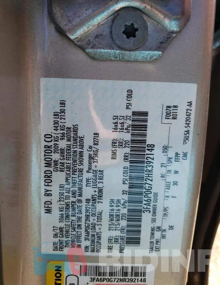 3FA6P0G72HR392148 Photo# 13