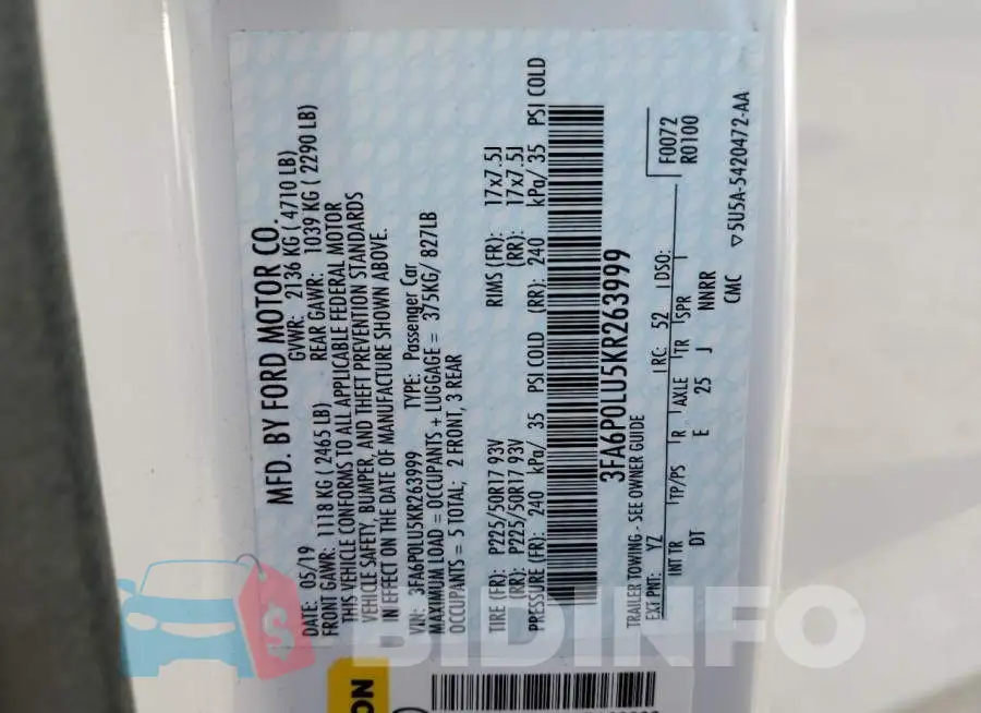 3FA6P0LU5KR263999 Photo# 13