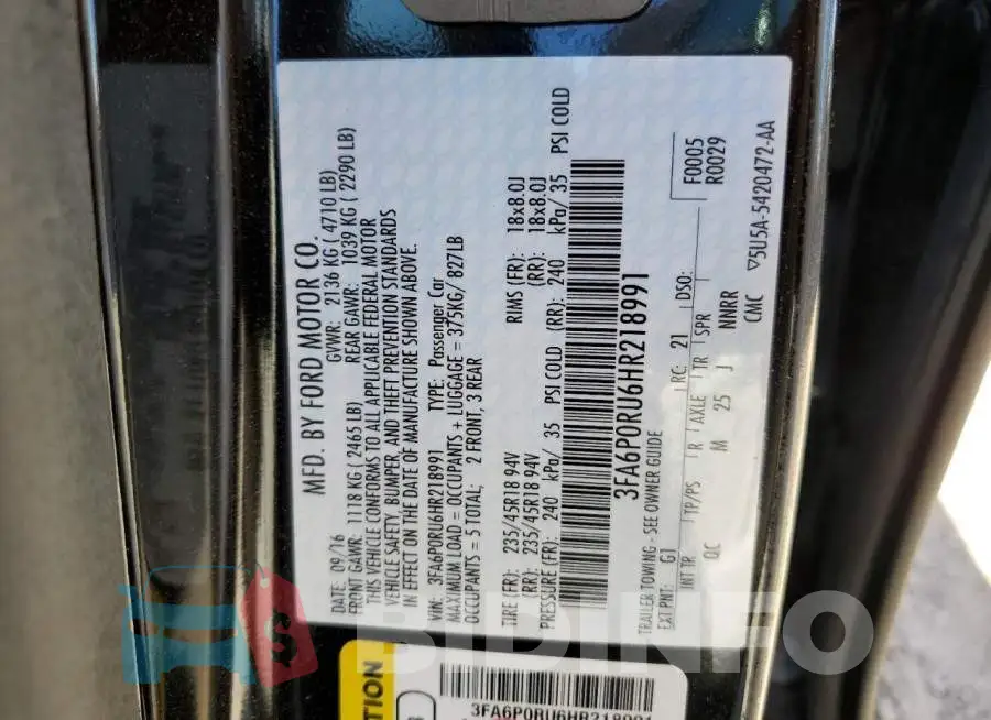 3FA6P0RU6HR218991 Photo# 12