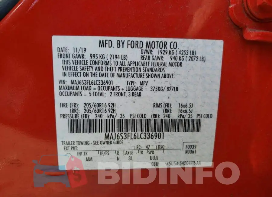 MAJ6S3FL6LC336901 Photo# 12