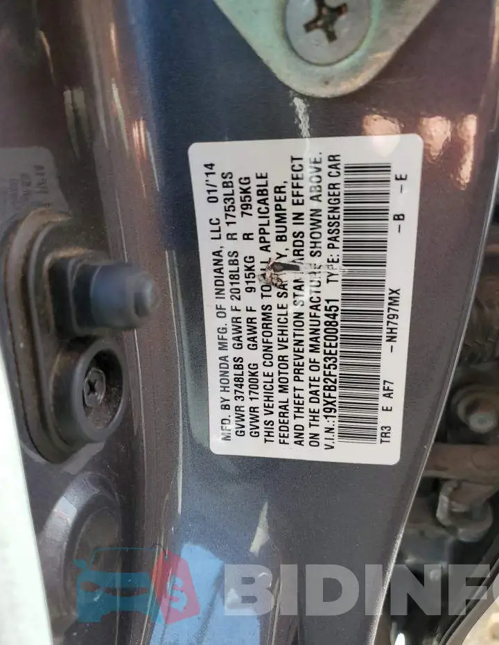 19XFB2F53EE008451 Photo# 12