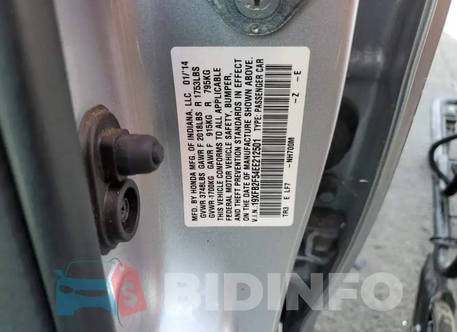 19XFB2F54EE212501 Photo# 13