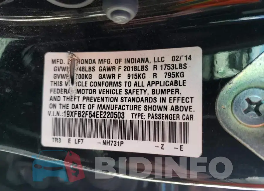 19XFB2F54EE220503 Photo# 12