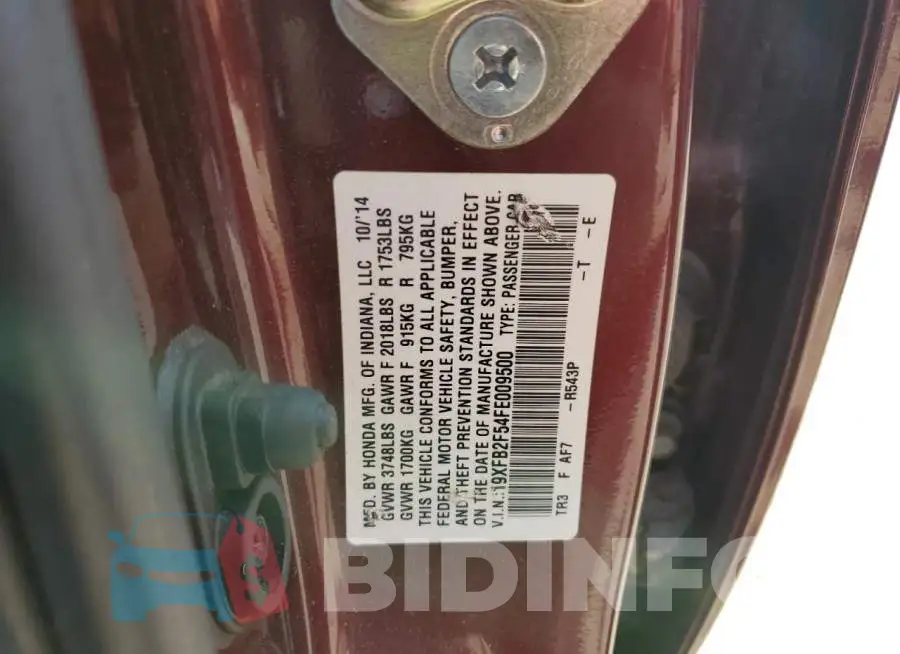 19XFB2F54FE009500 Photo# 12