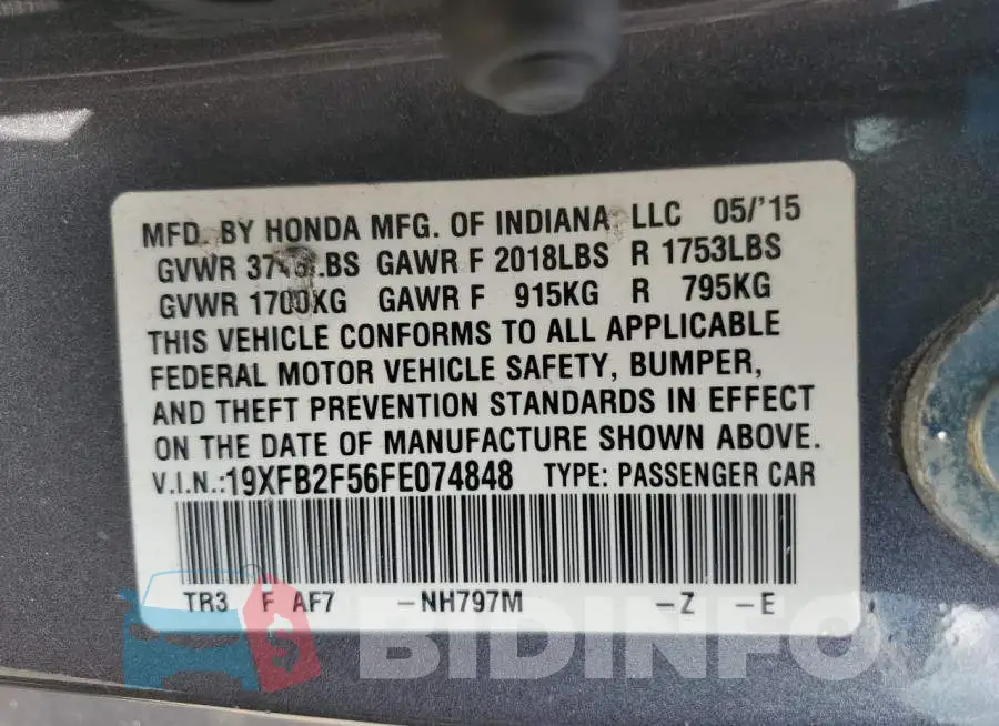 19XFB2F56FE074848 Photo# 12