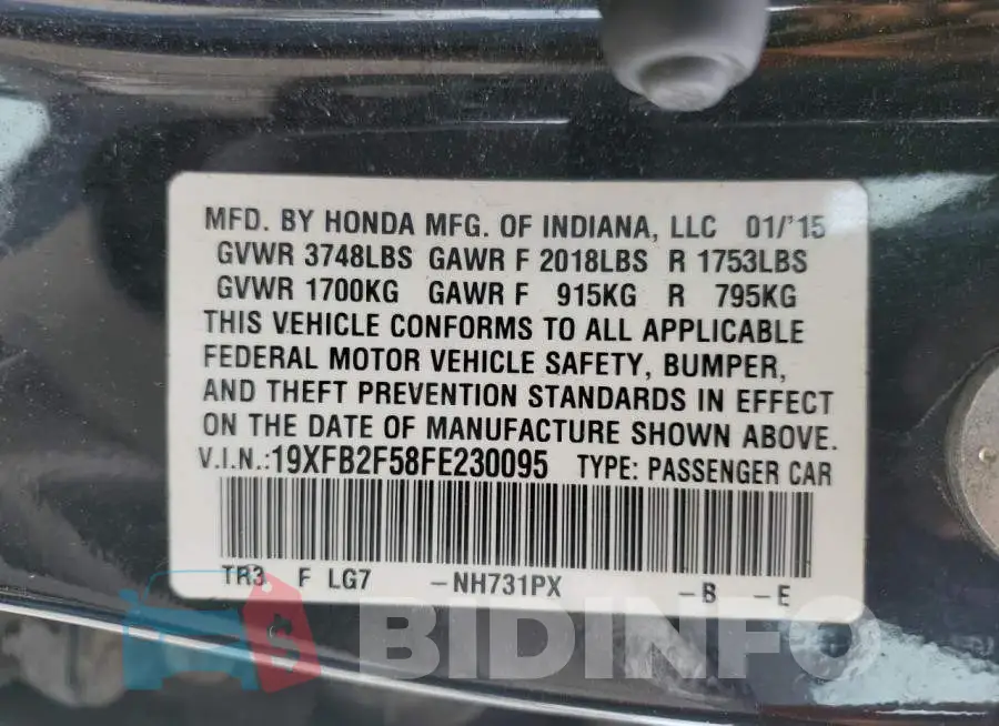 19XFB2F58FE230095 Photo# 12