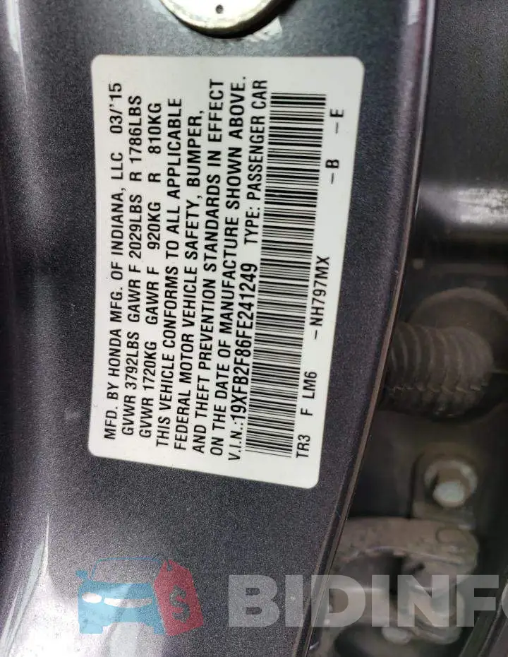 19XFB2F86FE241249 Photo# 12