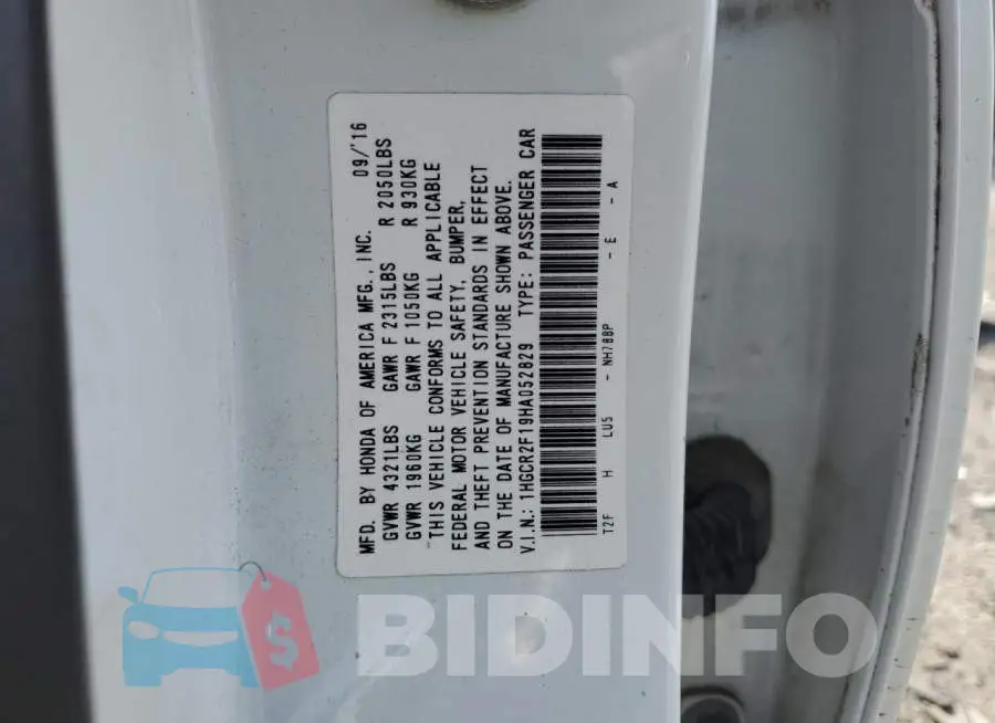 1HGCR2F19HA052829 Photo# 12