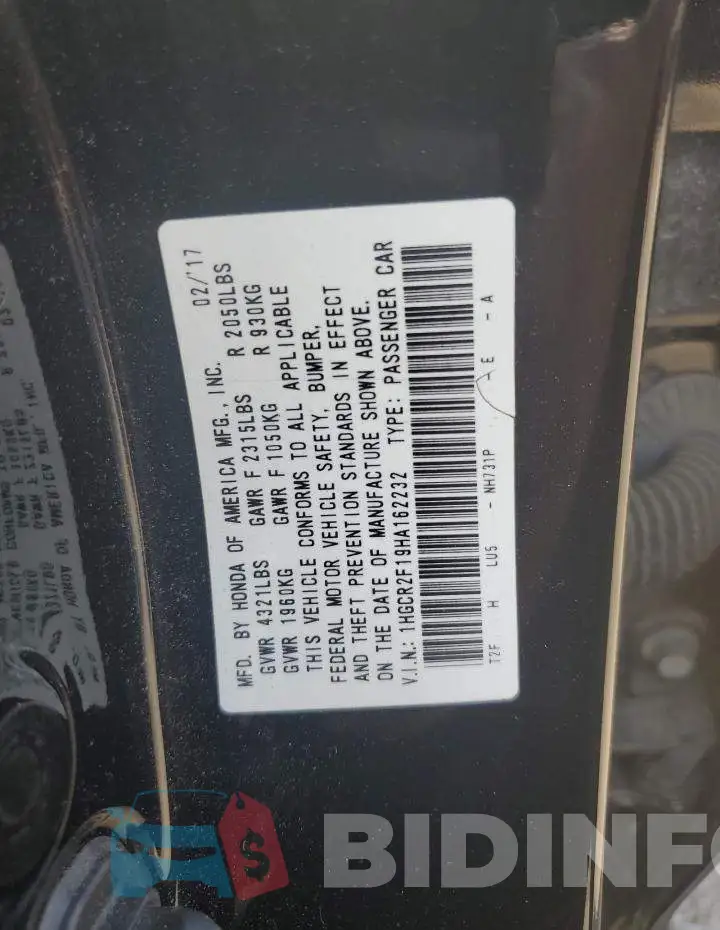 1HGCR2F19HA162232 Photo# 12