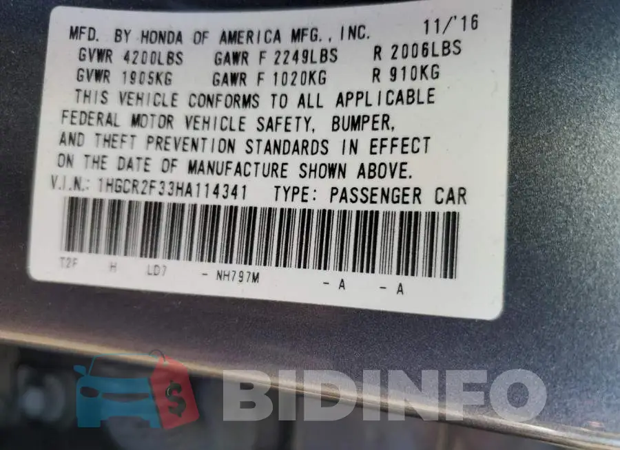 1HGCR2F33HA114341 Photo# 12