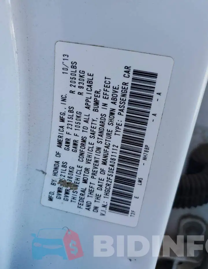 1HGCR2F50EA061112 Photo# 12