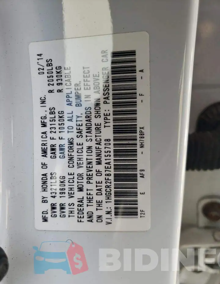 1HGCR2F87EA155708 Photo# 12