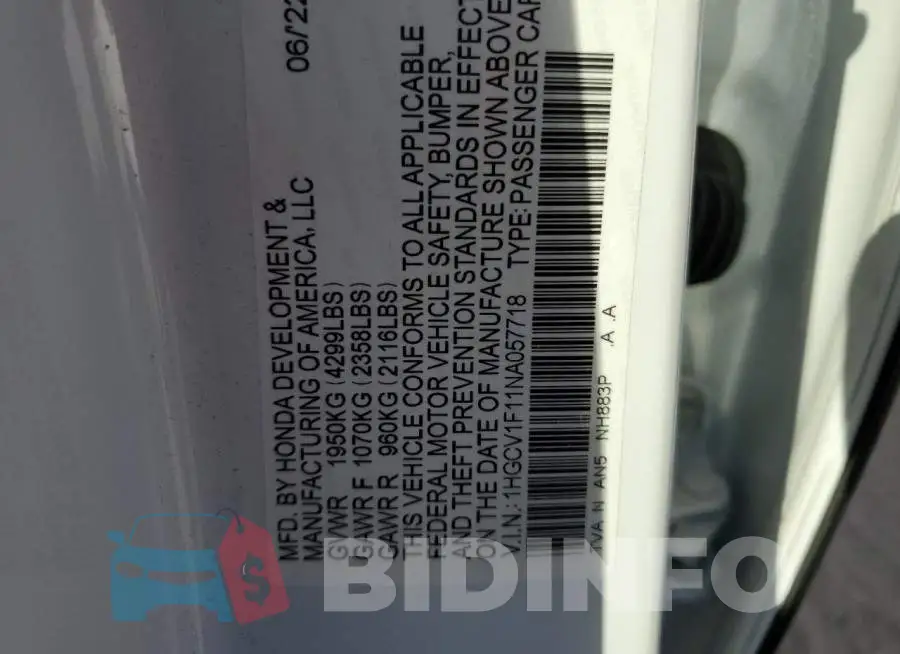 1HGCV1F11NA057718 Photo# 12