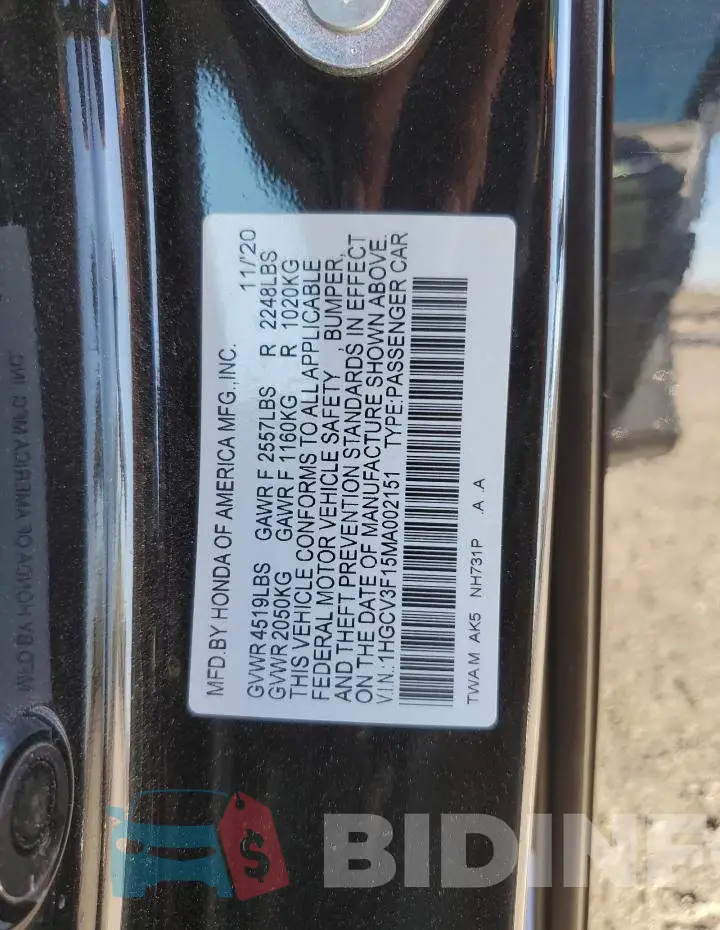 1HGCV3F15MA002151 Photo# 12