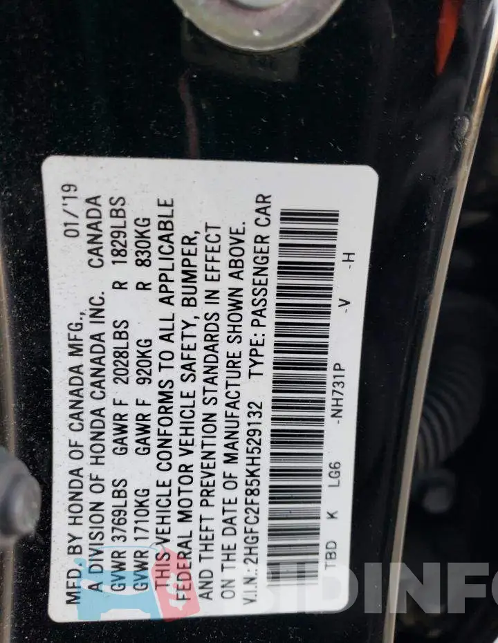2HGFC2F85KH529132 Photo# 12