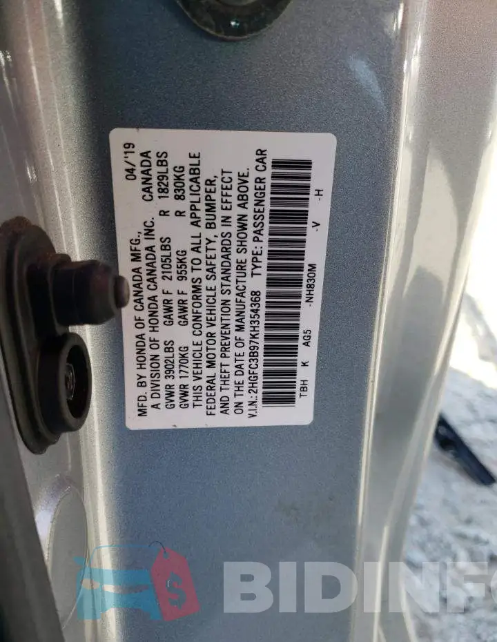 2HGFC3B97KH354368 Photo# 12