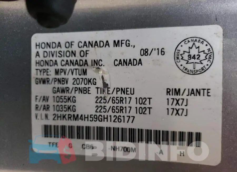 2HKRM4H59GH126177 Photo# 13