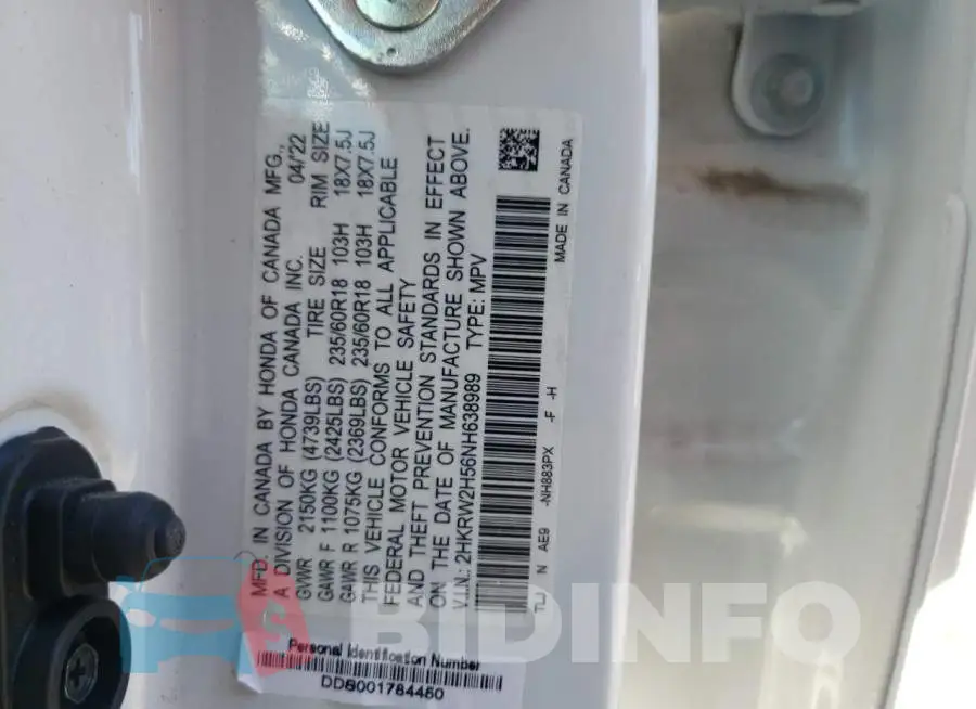 2HKRW2H56NH638989 Photo# 13