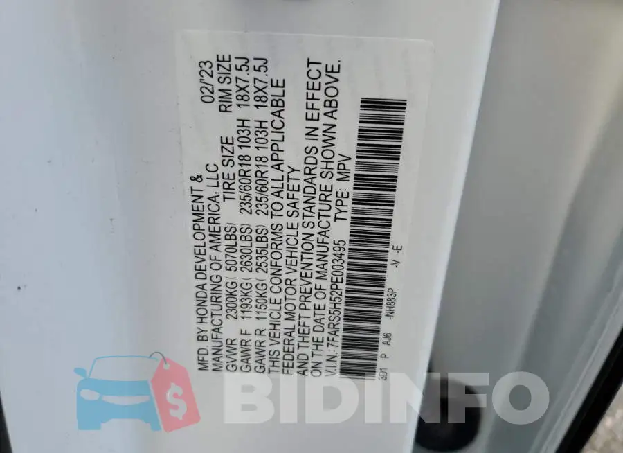 7FARS5H52PE003495 Photo# 13