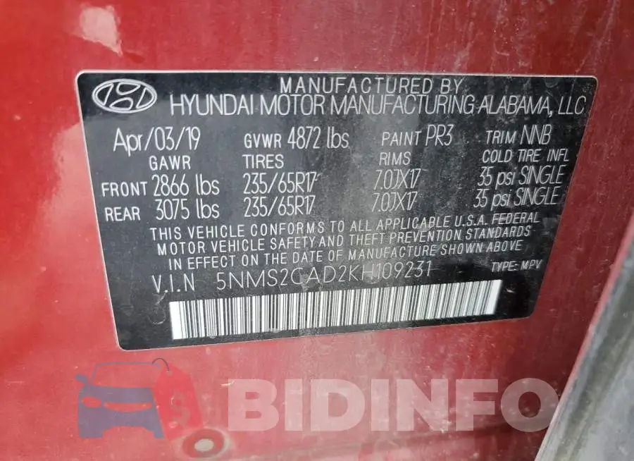 5NMS2CAD2KH109231 Photo# 13