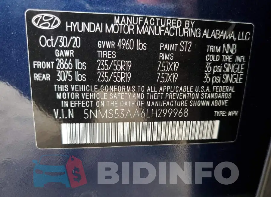 5NMS53AA6LH299968 Photo# 13