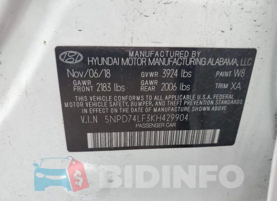 5NPD74LF3KH429904 Photo# 12