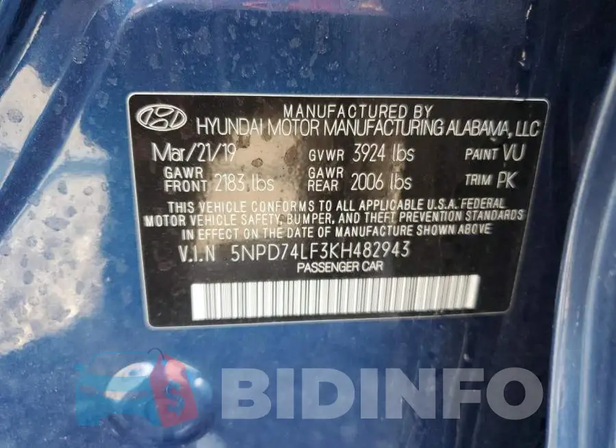 5NPD74LF3KH482943 Photo# 12
