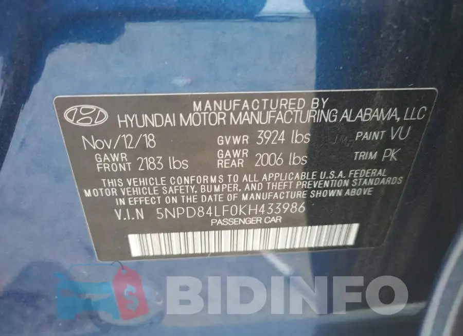 5NPD84LF0KH433986 Photo# 12