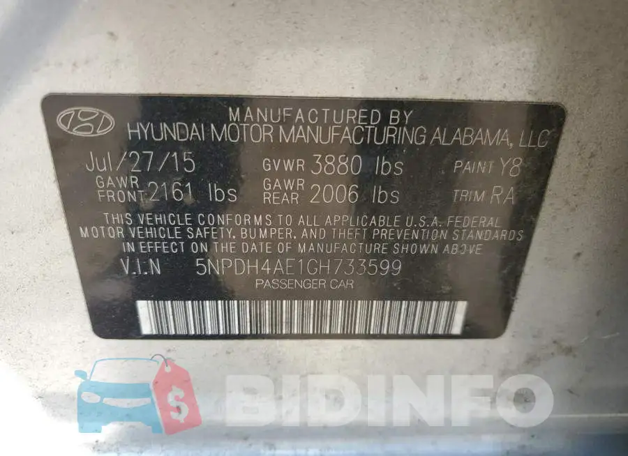 5NPDH4AE1GH733599 Photo# 12