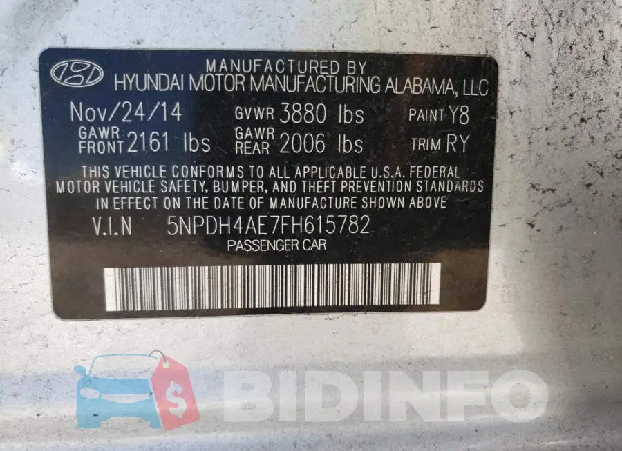 5NPDH4AE7FH615782 Photo# 12