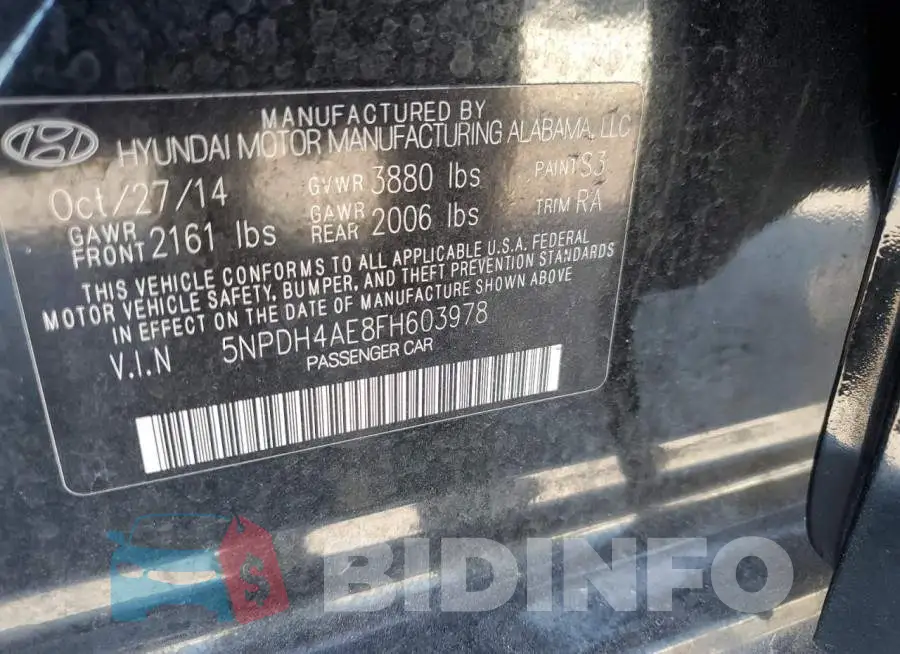5NPDH4AE8FH603978 Photo# 12