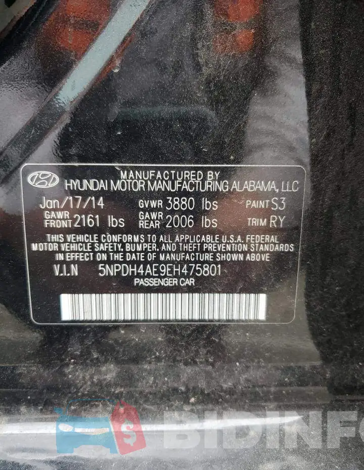 5NPDH4AE9EH475801 Photo# 12