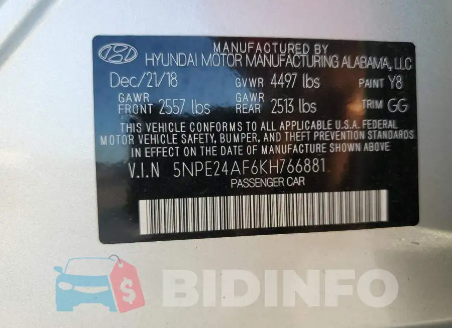 5NPE24AF6KH766881 Photo# 12