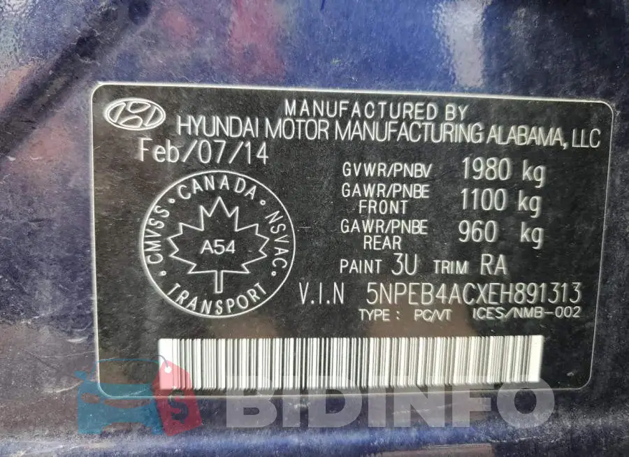 5NPEB4ACXEH891313 Photo# 13