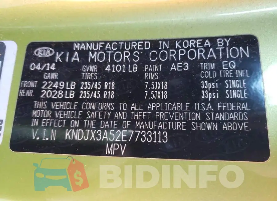 KNDJX3A52E7733113 Photo# 12