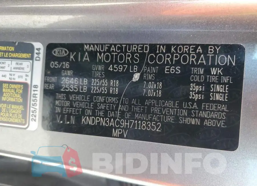 KNDPN3AC9H7118352 Photo# 13