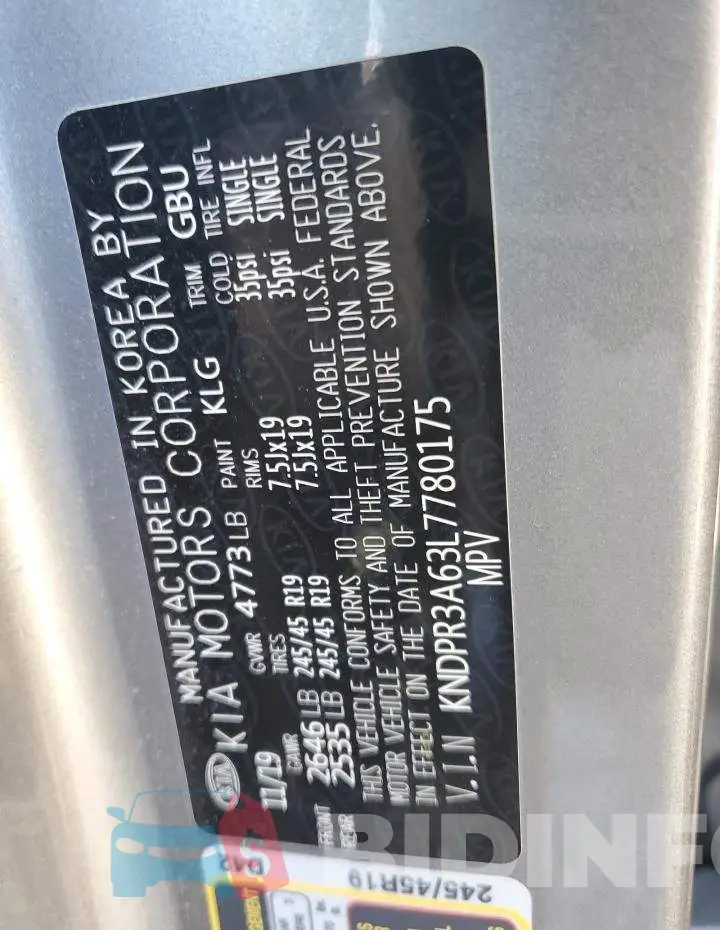 KNDPR3A63L7780175 Photo# 12