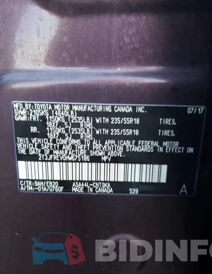 2T3JFREV0HW675186 Photo# 13