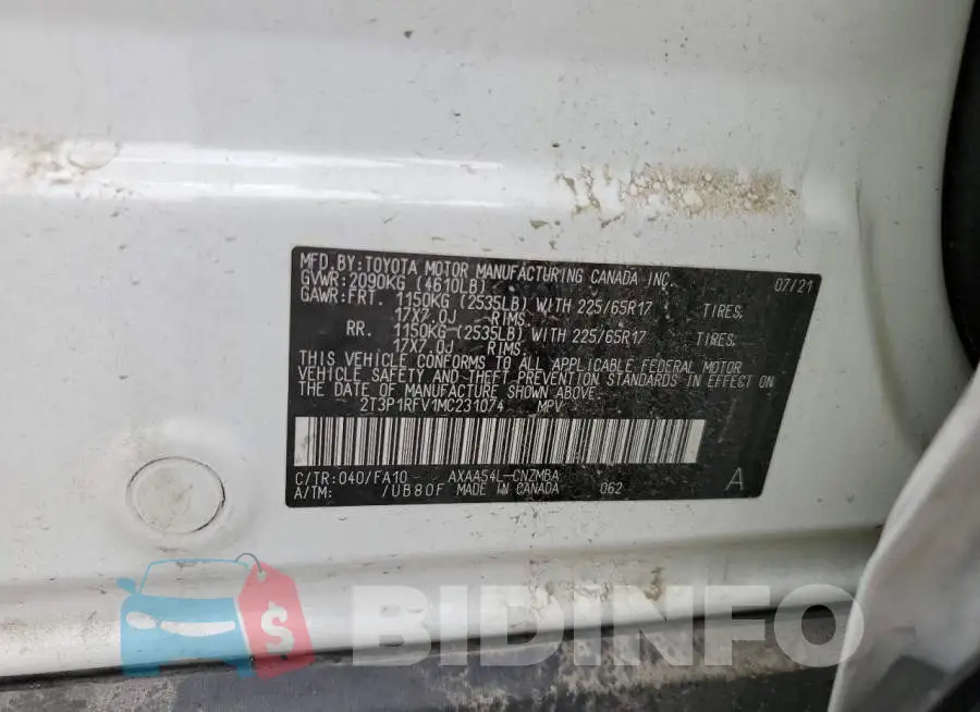 2T3P1RFV1MC231074 Photo# 12