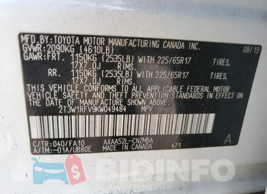 2T3W1RFV9KW049484 Photo# 13
