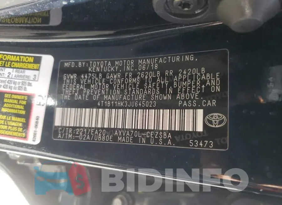 4T1B11HK3JU645023 Photo# 12