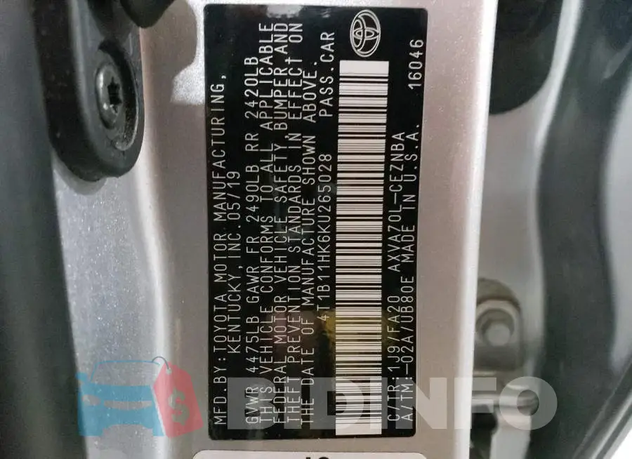 4T1B11HK6KU265028 Photo# 12