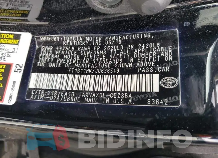 4T1B11HK7JU636549 Photo# 12